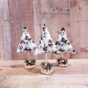 White, Green and Brown, Fabric Christmas Tree, Christmas Tree, Farmhouse Winter Decor,Christmas Mantel Decor, Christmas Trees, Stuffed Trres