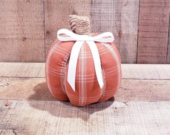 Burnt Orange and White Plaid, Fabric Pumpkins, Autumn Decor, Farmhouse Pumpkin, Farmhouse Decor, Fall Decor, Fall Centerpiece, Fall Pumpkins