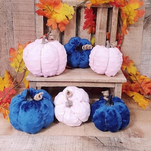 Blue And Pink Minky Pumpkins , Minky Decor, Handmade,Halloween Decorations ,Rustic Fall Decor,Farmhouse Decor,Fleece Pumpkins, Fall Basket