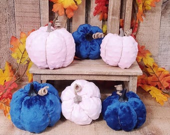 Blue And Pink Minky Pumpkins , Minky Decor, Handmade,Halloween Decorations ,Rustic Fall Decor,Farmhouse Decor,Fleece Pumpkins, Fall Basket