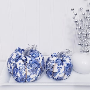 Chinoiserie Pumpkins ,Blue Pumpkins,Fall Decorations ,Porcelain Decor,Floral Pumpkins,Fabric Pumpkins, Fall Tablescape,Thanksgiving Decor