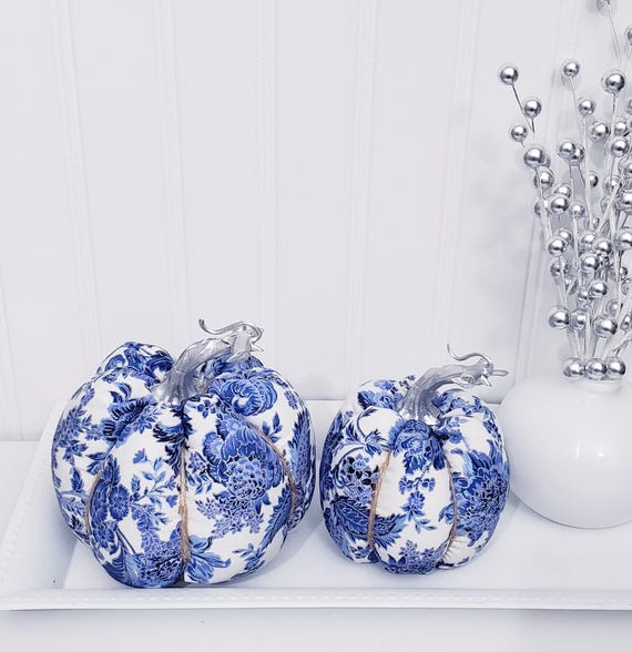 Chinoiserie Pumpkins ,Blue Pumpkins,Fall Decorations ,Porcelain Decor,Floral Pumpkins,Fabric Pumpkins, Fall Tablescape,Thanksgiving Decor