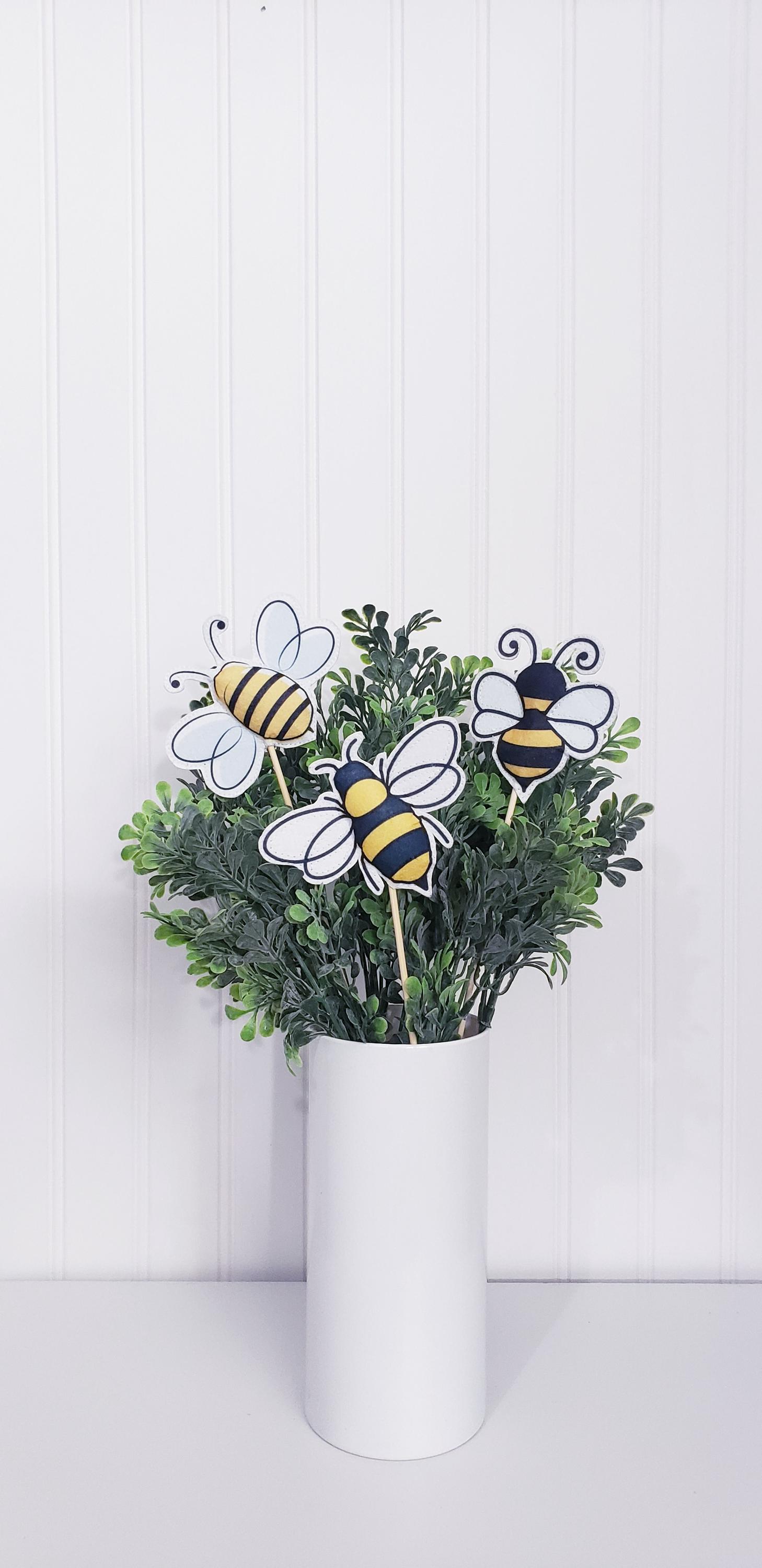 Floral Picks,bee Decor,fabric Bees, Plant Sticks,spring Floral Picks ...