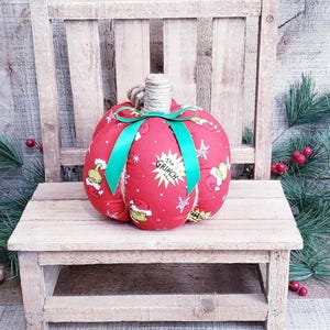 Grinch Decor,Christmas Pumpkin ,Christmas Decor,Holiday Decor,Vintage Christmas,Fabric Pumpkin,Country Christmas,Farmhouse Christmas