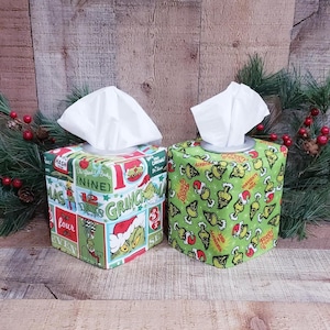 Grinch Decor,Grinch Tissue Cover,Fabric Tissue Box,Fabric Tissue Cover,Christmas Decor,Holiday Decor,Christmas Tissue Cover