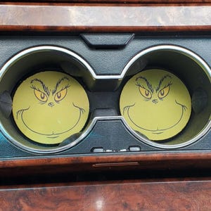 グリンチデコレーション、ホリデーデコレーション、クリスマスデコレーション、カーアクセサリー、カーデコレーション、カーコースター、カップホルダーコースター、ゴム製カーコースター、カーチャーム
