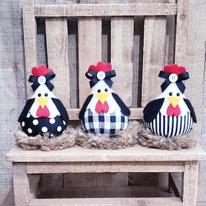 Fabric Chickens,Kitchen Shelf Decor,Fabric Chicken Decor,Chicken Shelf Sitter,Farmhouse Chicken Decor,Stuffed Chicken,Farmhouse Kitchen
