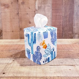 Blue Cactus Decor, Cactus Tissue Box Cover, Decorative Cover, Tissue Cover, Square Tissue Holder, Tissue Box Cover,