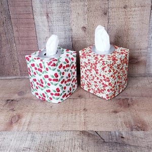 Cherries and Strawberries Tissue Box Cover, Decorative Cover, Tissue Cover, Square Tissue Holder, Tissue Cover Box, Cotton, Fabric,  Case