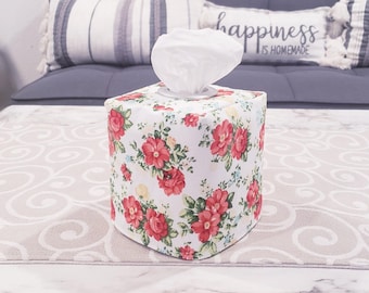 Decoración floral, decoración de primavera, decoración de mesa, funda decorativa, funda para pañuelos, dispensador cuadrado de pañuelos, caja para fundas de pañuelos, algodón, estuche