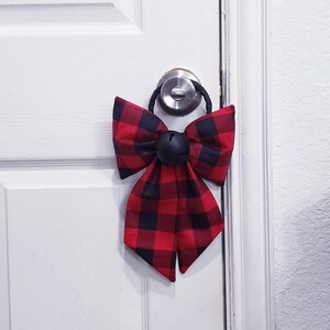 Red And Black Plaid Puffy Bow Decor, Plaid Door Knob Decor, Christmas Door Knob Hanger, Door Decor,Door Bell, Farmhouse Christmas,Door Charm