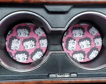 Betty Boop Decor , Neoprene Car Coasters,Car Accessories,Car Decor, Car Coasters,Cup holder Coaster, Rubber Car Coaster,Car Charm,Betty Boop
