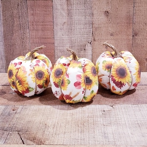 Sunflower Pumpkin, Harvest Decor, Pumpkins, Halloween Decorations , Rustic Fall Decor, Farmhouse Decor, Fabric Pumpkins, Fall Basket