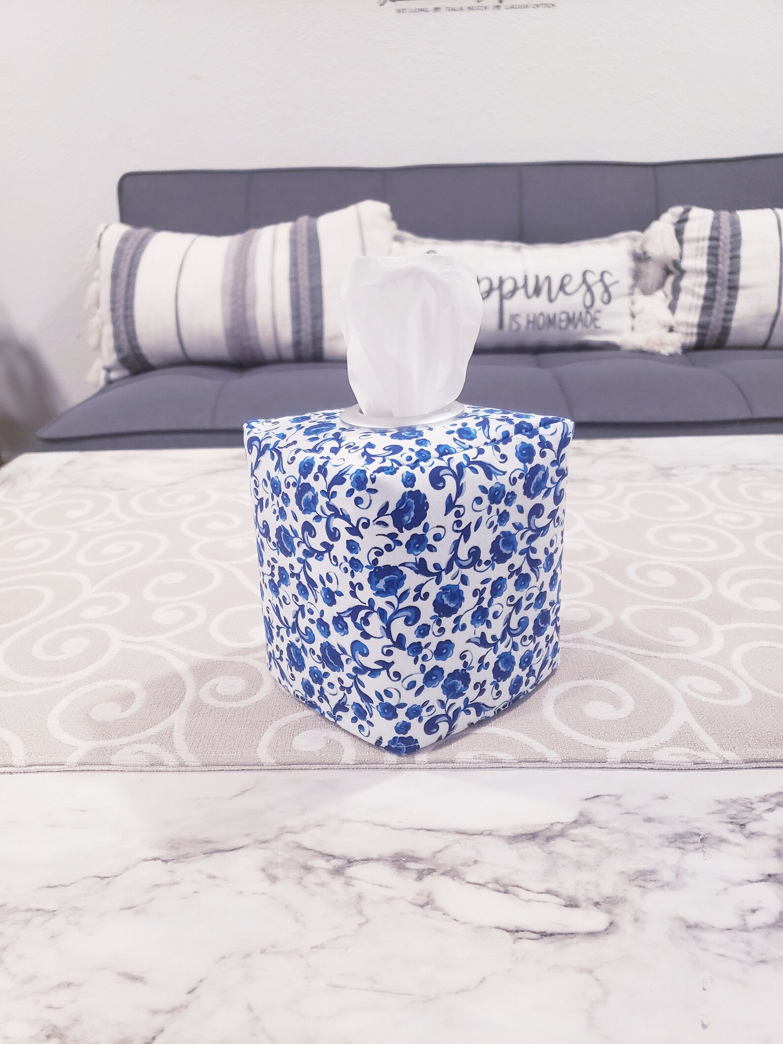 Blue Tissue Box Cover Floral Printed Tissue Box Cover Spring Etsy