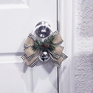 Toile de jute et carreaux de buffle, accrochage de bouton de porte de Noël, décoration de porte, sonnette de porte, décoration des fêtes, accroche-porte d'hiver, Noël à la ferme, breloque de porte