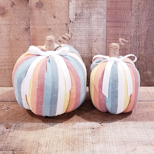 Multi Colored Striped ,Pumpkins, Farmhouse Pumpkins, Fabric Pumpkins, Fall Decor, Fall Mantel Decor, Fall Centerpiece, Handmade Pumpkin