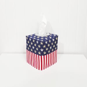 Decoração patriótica, capa decorativa, capa de lenço, porta-lenços quadrado, caixa de capa de lenço, bandeira americana, decoração de 4 de julho, quatro de julho