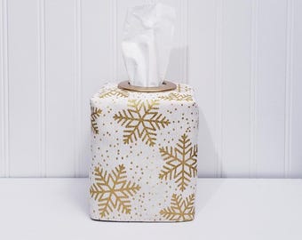 White And Gold Decor,Tissue Slipcover,Fabric Tissue Box Cover,Holiday decor,Christmas Decor,Christmas Tissue Cover,Holiday Tissue Holder