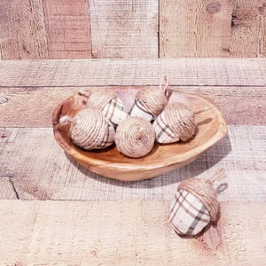 Cream, Brown And Green Plaid, Farmhouse Acorns, Acorn Bowl Fillers ,Rustic Fall Decor, Farmhouse Decor, Fabric Covered Acorns, Fall Acorns