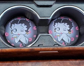 Betty Boop Decor , Neoprene Car Coasters,Car Accessories,Car Decor, Car Coasters,Cup holder Coaster, Rubber Car Coaster,Car Charm,Betty Boop