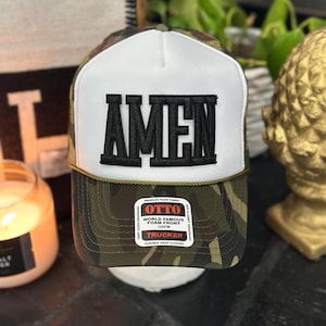 One of a kind camouflage “Amen” Trucker hat