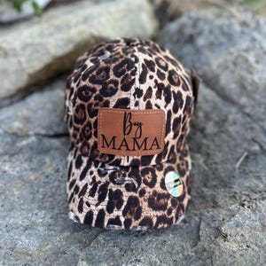 Unstructured Boy Mama hat, Leopard print, adjustable Hat, distress, mom gift, baseball style fit, leatherette patch, trendy women's hat