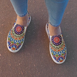Women's Floral Slip-On Canvas Shoes, Vibrant Footwear, Statement Shoes, Colorful Shoes, Fashion Accessories, Comfortable Shoes