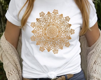 Gold Mandala Shirt, Mandala Graphic Tee, Spiritual T-Shirt, Yoga Gift, Sacred Geometry Shirt, Spiritual Apparel, Unisex Crewneck