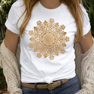 Gold Mandala Shirt, Mandala Graphic Tee, Spiritual T-Shirt, Yoga Gift, Sacred Geometry Shirt, Spiritual Apparel, Unisex Crewneck