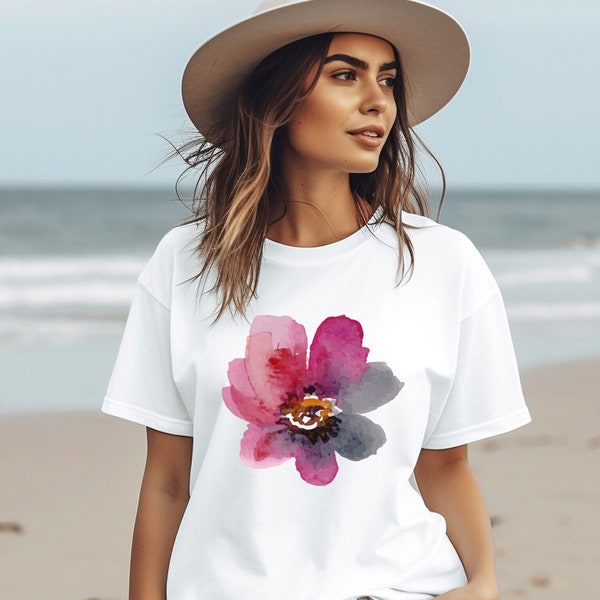 T-shirt fleurs aquarelle, chemise fleurs sauvages bordeaux, chemise à fleurs, t-shirt graphique floral, chemise botanique, cadeau pour femme