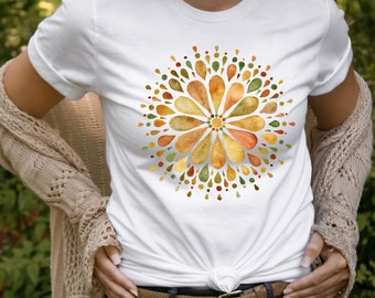 Aquarell Blumen Mandala Shirt, Mandala Grafik T-Shirt, Blumen Tshirt, Aquarell Shirt, Boho Shirt, Geschenk für sie, Heilige Geometrie, Botanisch