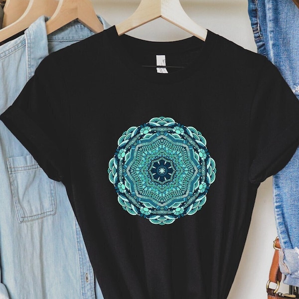 Turquoise Mandala Shirt, Mandala Graphic Tee, Spiritual T-Shirt, Yoga Gift, Sacred Geometry Shirt, Gift for Her