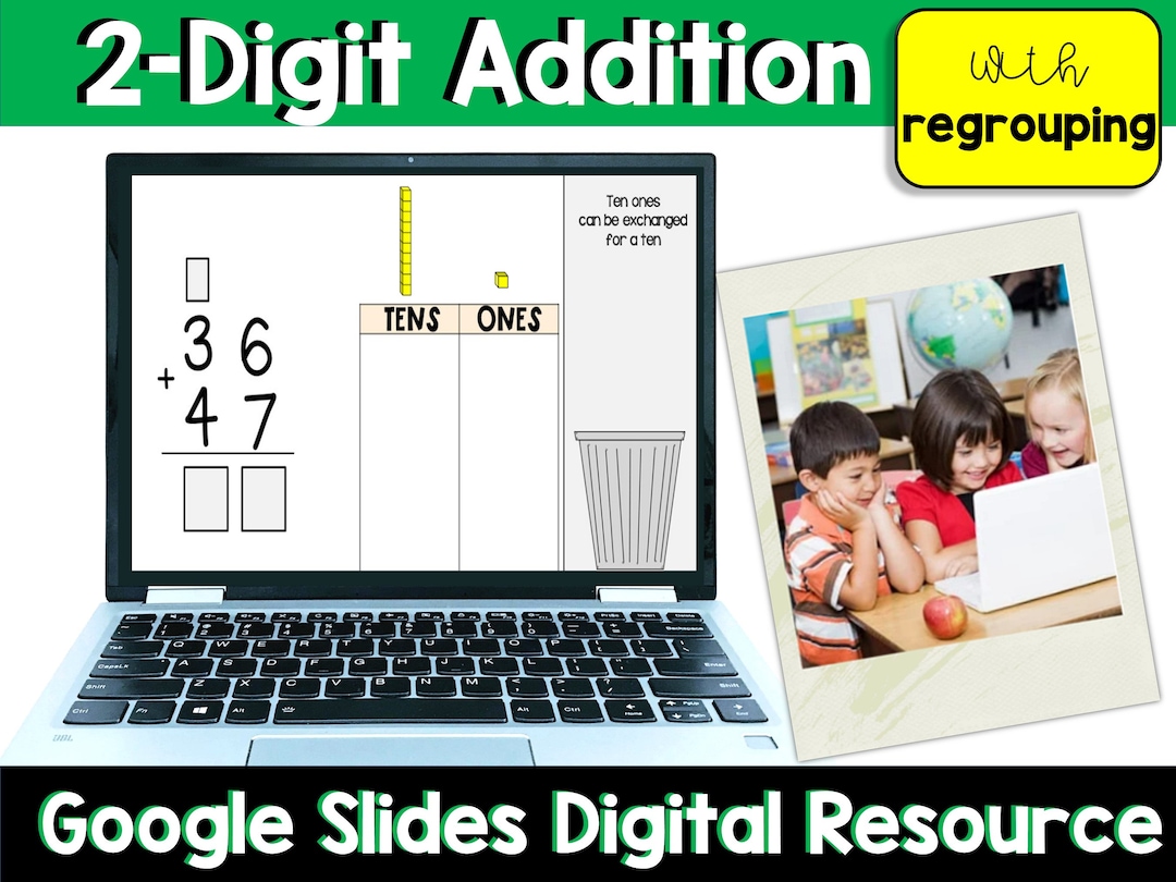 2-digit Addition With Regrouping Digital Worksheet - Etsy