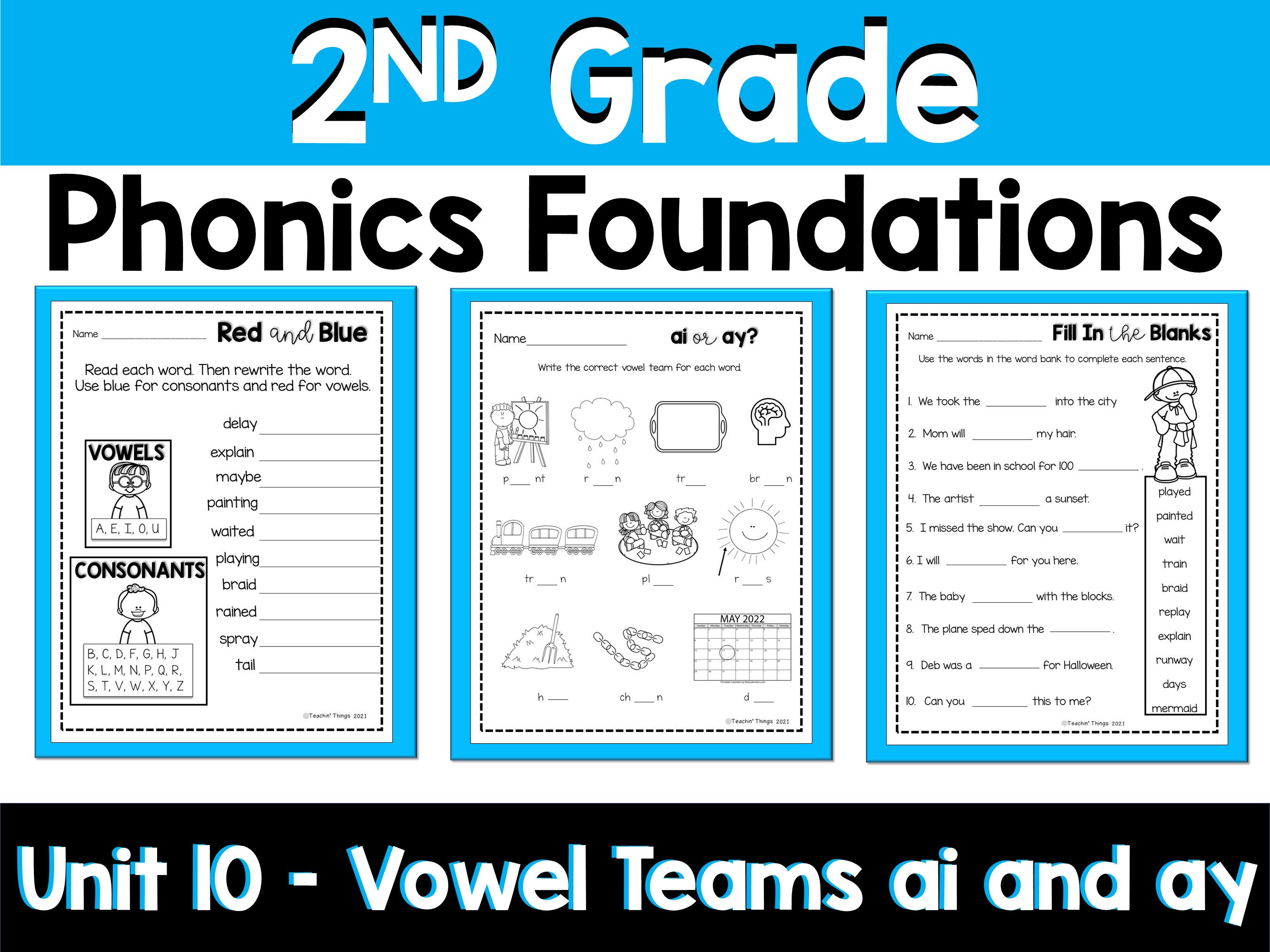 Phonics Foundations Level 2 Unit 10 Word Work Packet AI and AY Vowel