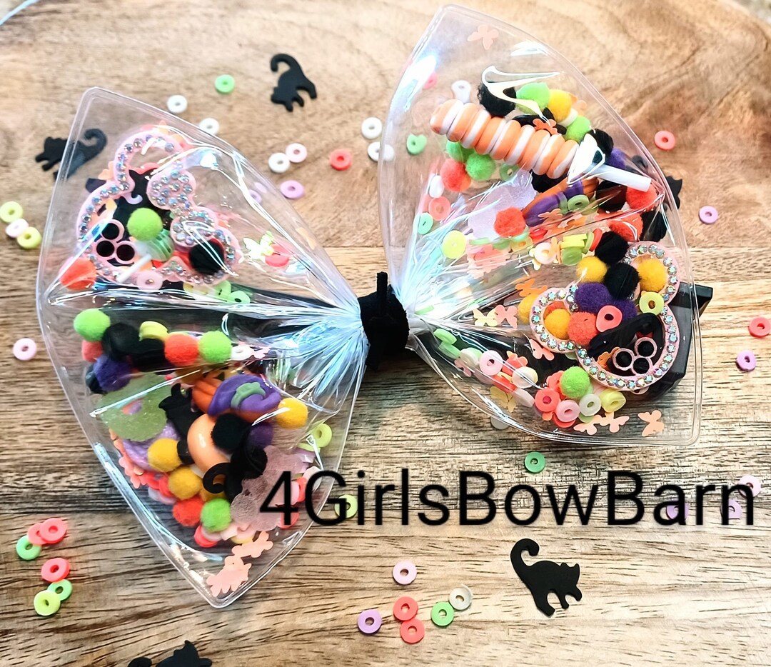 Halloween Shaker Hair Bow Clear Shaker Bow Large Shaker Bow Etsy