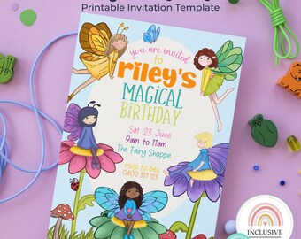 Invitación de cumpleaños de Hada Arcoíris: Plantilla para fiesta inclusiva (digital)