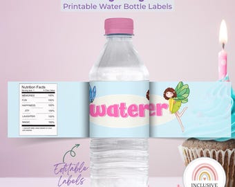 Etiquetas para botellas de agua con temática de hadas arcoíris: decoración imprimible para cumpleaños