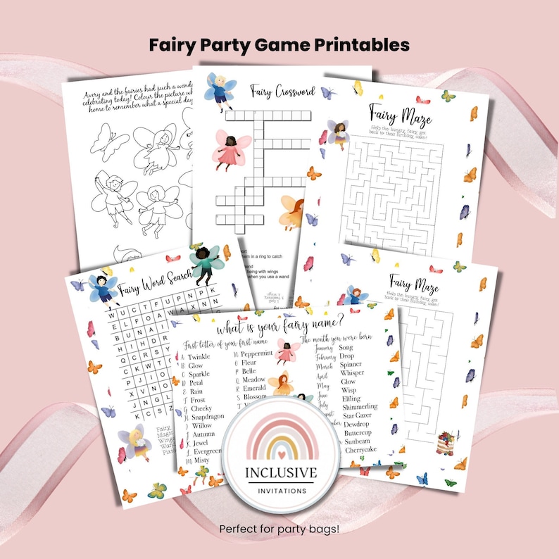 Fairy Themed Party Favours, Printable Gift Bag Games, Colouring Sheets ...