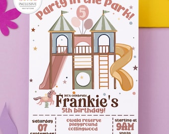 Invitación a fiesta de juegos retro: Cumpleaños infantil bohemio rosa (digital)