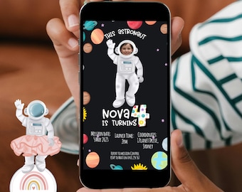 Invitación de cumpleaños personalizada de astronauta: temática espacial (digital)