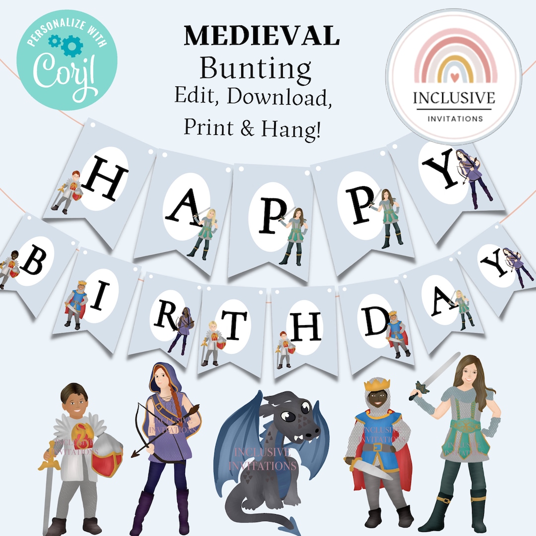 Medieval Birthday Party Themed Bunting for Children's Decoration and ...