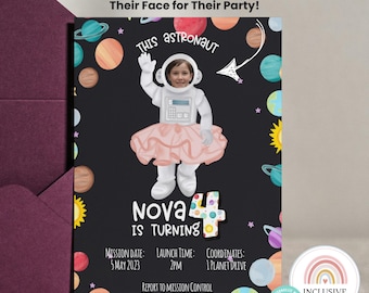 Invitación de cumpleaños personalizada de astronauta: temática espacial (descarga digital)