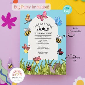Hand Drawn Insect Birthday Invitation: Bug Theme Party (Printable & Digital)