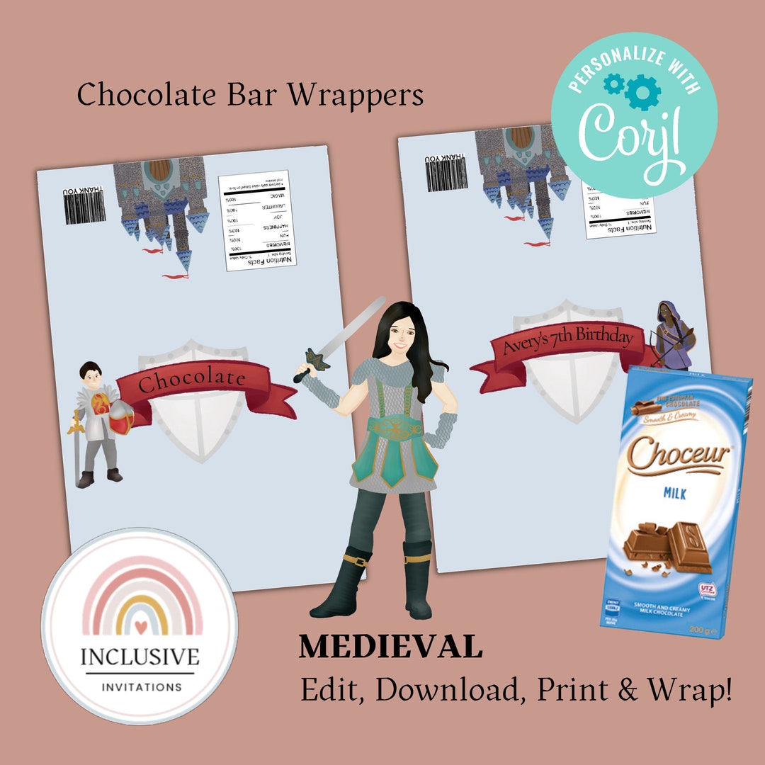 Medieval Knights Chocolate Bar Wrappers, Matching Party Decor, Birthday ...