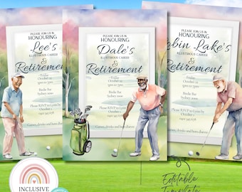Plantilla de invitación para fiesta de jubilación de golf: editable e imprimible