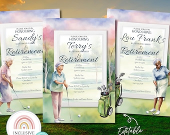 Invitación a fiesta de jubilación de golf: Plantilla editable (descarga digital)