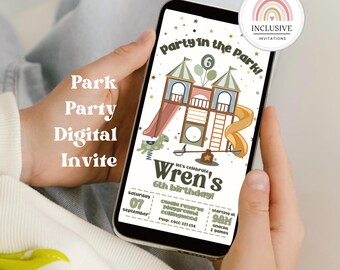 Invitación digital para fiesta de parque retro: temática de patio de juegos de los años 60 (descarga digital)