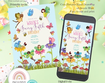 Invitación de cumpleaños de hadas: Pixies, caprichosas y coloridas (digital e imprimible)