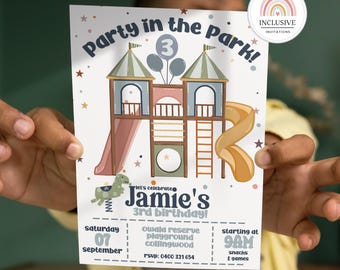 Invitación a fiesta de Retro Park: Plantilla de cumpleaños azul marino y azul (digital)