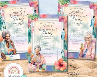 Plantilla de invitación para fiesta de jubilación tropical (descarga digital)